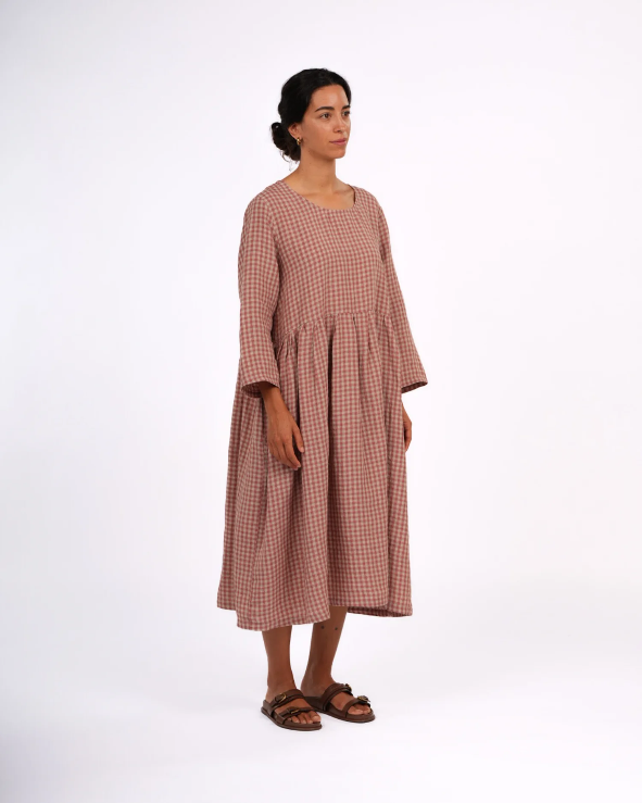 Montaigne - Journee - French Linen Gingham Linen Dress - Antique Rose