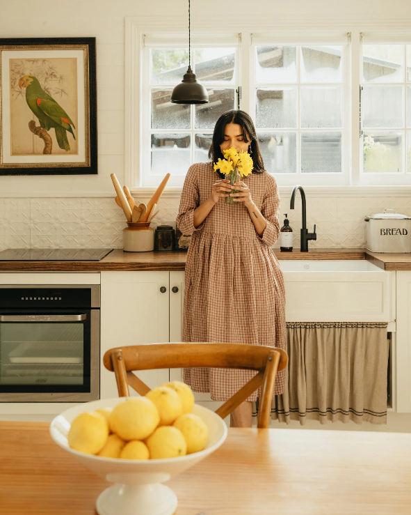 Montaigne - Journee - French Linen Gingham Linen Dress - Antique Rose