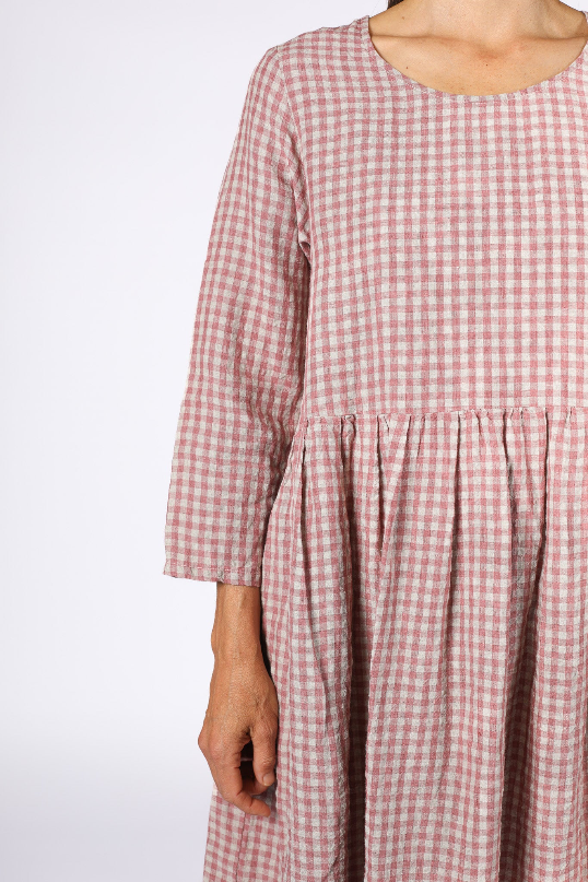 Montaigne - Journee - French Linen Gingham Linen Dress - Antique Rose