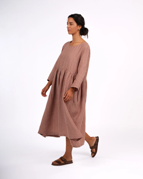 Montaigne - Journee - French Linen Gingham Linen Dress - Antique Rose