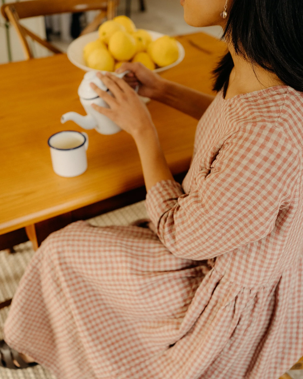 Montaigne - Journee - French Linen Gingham Linen Dress - Antique Rose