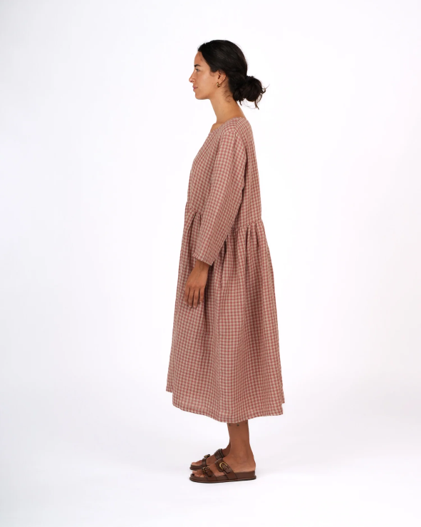 Montaigne - Journee - French Linen Gingham Linen Dress - Antique Rose