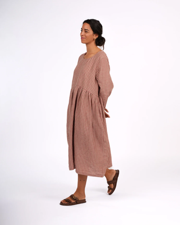 Montaigne - Journee - French Linen Gingham Linen Dress - Antique Rose