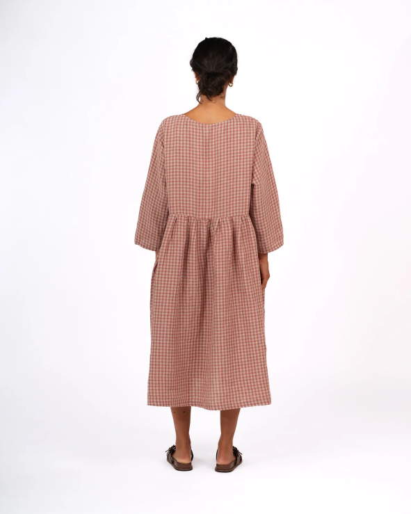 Montaigne - Journee - French Linen Gingham Linen Dress - Antique Rose
