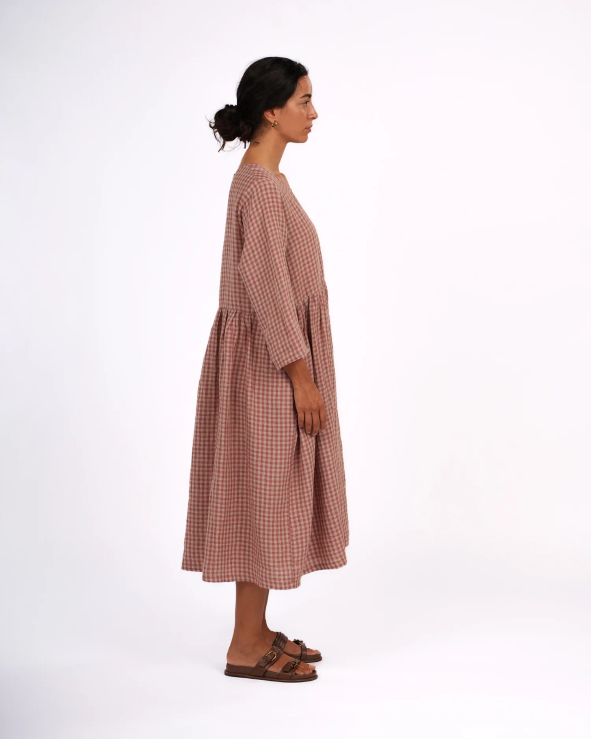 Montaigne - Journee - French Linen Gingham Linen Dress - Antique Rose