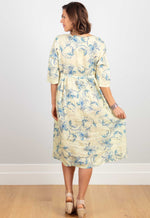 Silk Linen Dress - Lemon/Blue Print