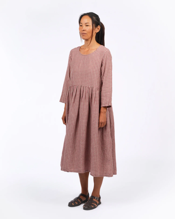 Montaigne - Journee - French Linen Gingham Linen Dress - Antique Rose