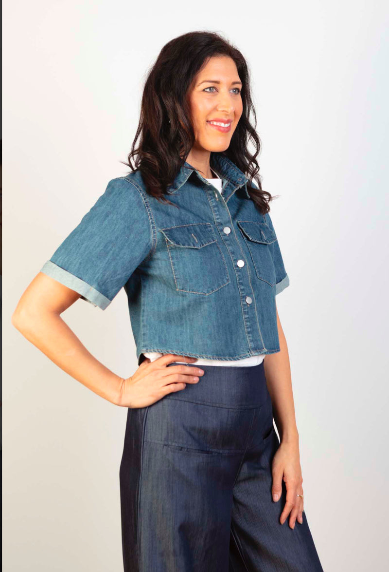 Denim Cropped Shirt/Jacket – Denim Blue