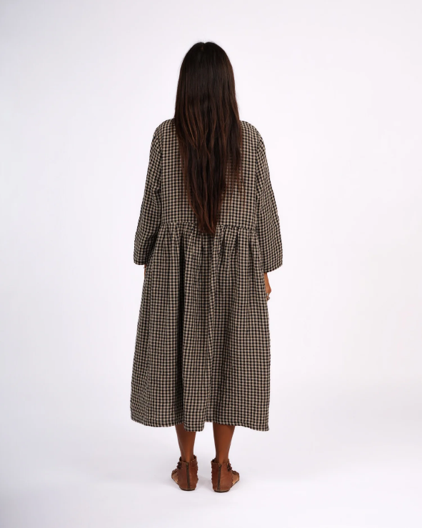 Montaigne - Journee - French Linen Gingham Linen Dress - Black
