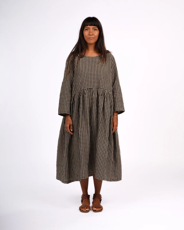 Montaigne - Journee - French Linen Gingham Linen Dress - Black