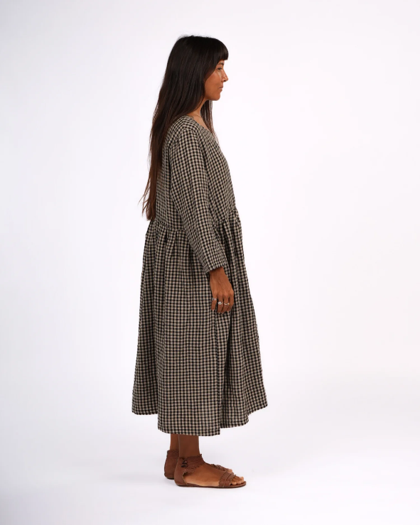 Montaigne - Journee - French Linen Gingham Linen Dress - Black