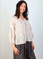 Swiss Cotton V Neck Short Sleeve Top - Multi