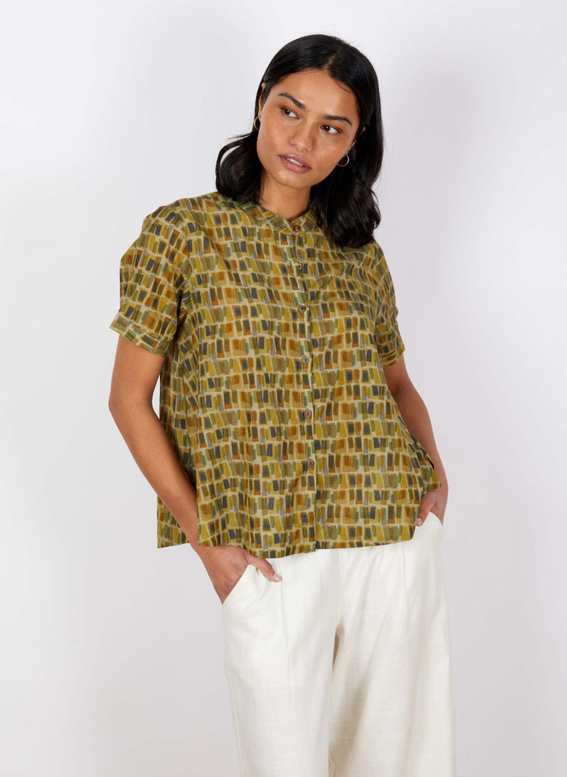 Swiss Cotton Short Sleeve Top - Khaki