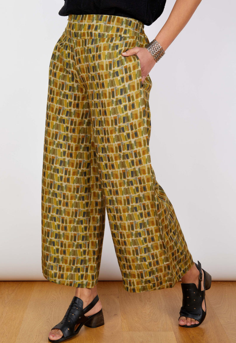 Linen Viscose Print Pant - Khaki