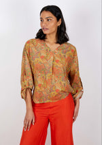 Swiss Cotton V Neck Long Sleeve Top - Rust