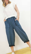 Linen Cotton Print Pant - Denim Blue