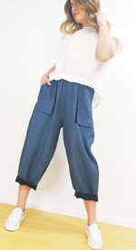 Linen Cotton Print Pant - Denim Blue