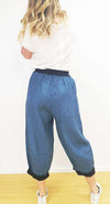 Linen Cotton Print Pant - Denim Blue