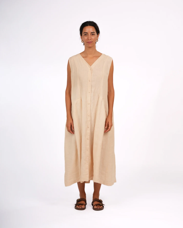 Montaigne - Sorrento - Button-Through French Linen V-Neck Dress - Various Colours