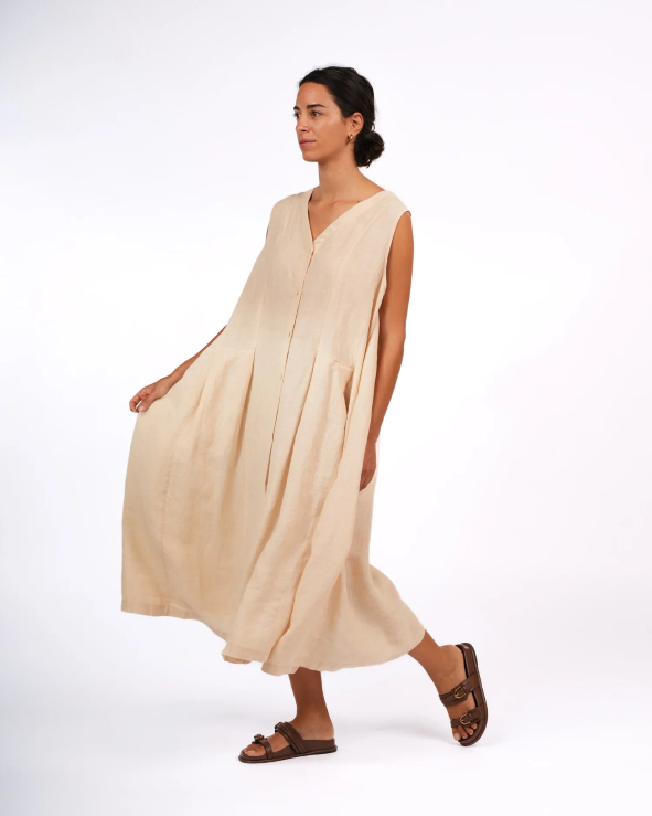 Montaigne - Sorrento - Button-Through French Linen V-Neck Dress - Various Colours