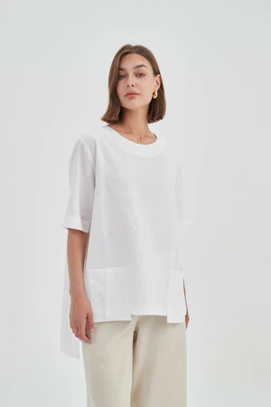 Tirelli Pocket Detail Linen Top - White