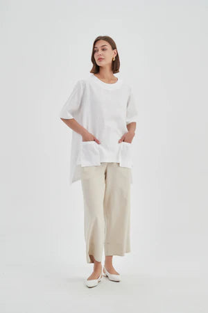 Tirelli Pocket Detail Linen Top - White - LAST ONE - Size S