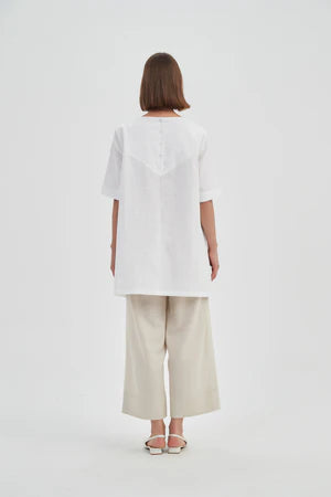 Tirelli Pocket Detail Linen Top - White