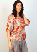 Viscose Short Sleeve Top Blouse - Orange