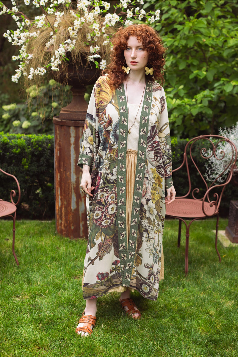 ‘Love Grows Wild’ Floral Bamboo Robe/Duster Kimono with Bees