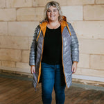 ‘Arnie’ Reversible 90/10 Down Coat - Apricot Crush / Mini Houndstooths - LAST ONE- Size XXXXL