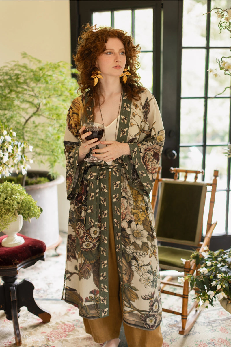 ‘Love Grows Wild’ Floral Bamboo Robe/Duster Kimono with Bees