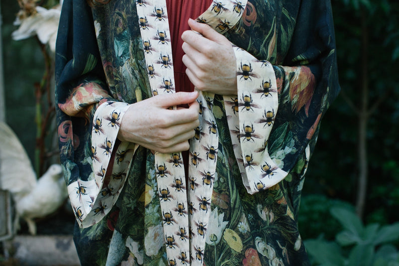 ‘I Dream in Flowers’ Bamboo Duster Kimono Robe with Bees