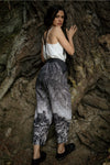 ‘Stargazer’ Boho Linen Falling Star Print Cropped Artist Pants - Black