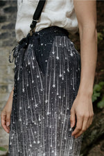 ‘Stargazer’ Boho Linen Falling Star Print Cropped Artist Pants - Black