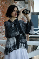 Stargazer Cropped Bamboo Kimono Cardigan with Falling Stars