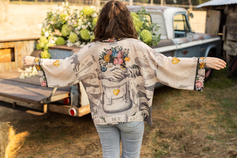 ‘Take My Hand’ Bamboo Boho Cropped Kimono Duster Robe