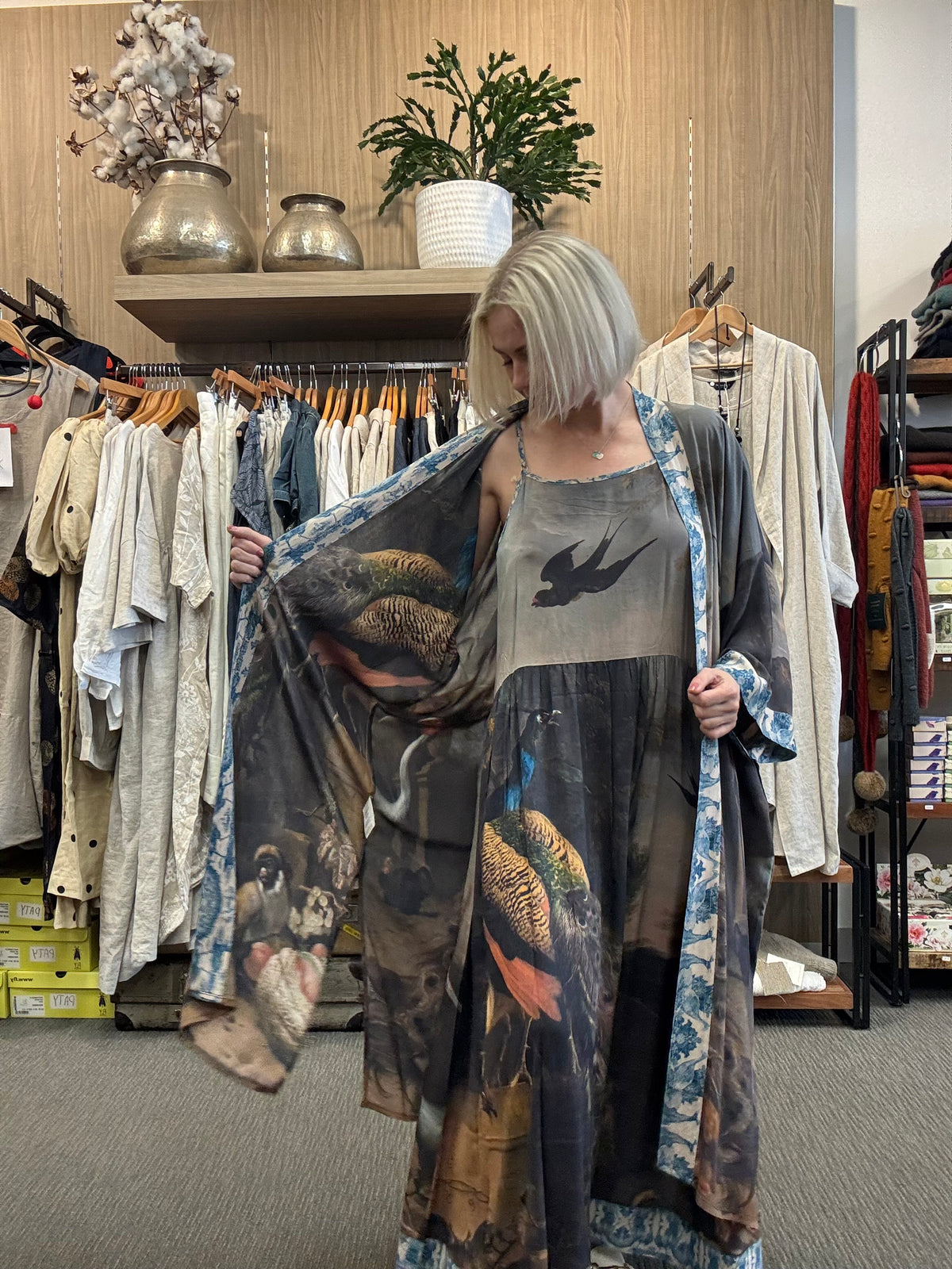 ‘Wild Beauty Peacock’ Print Bohemian Bamboo Slip Dress