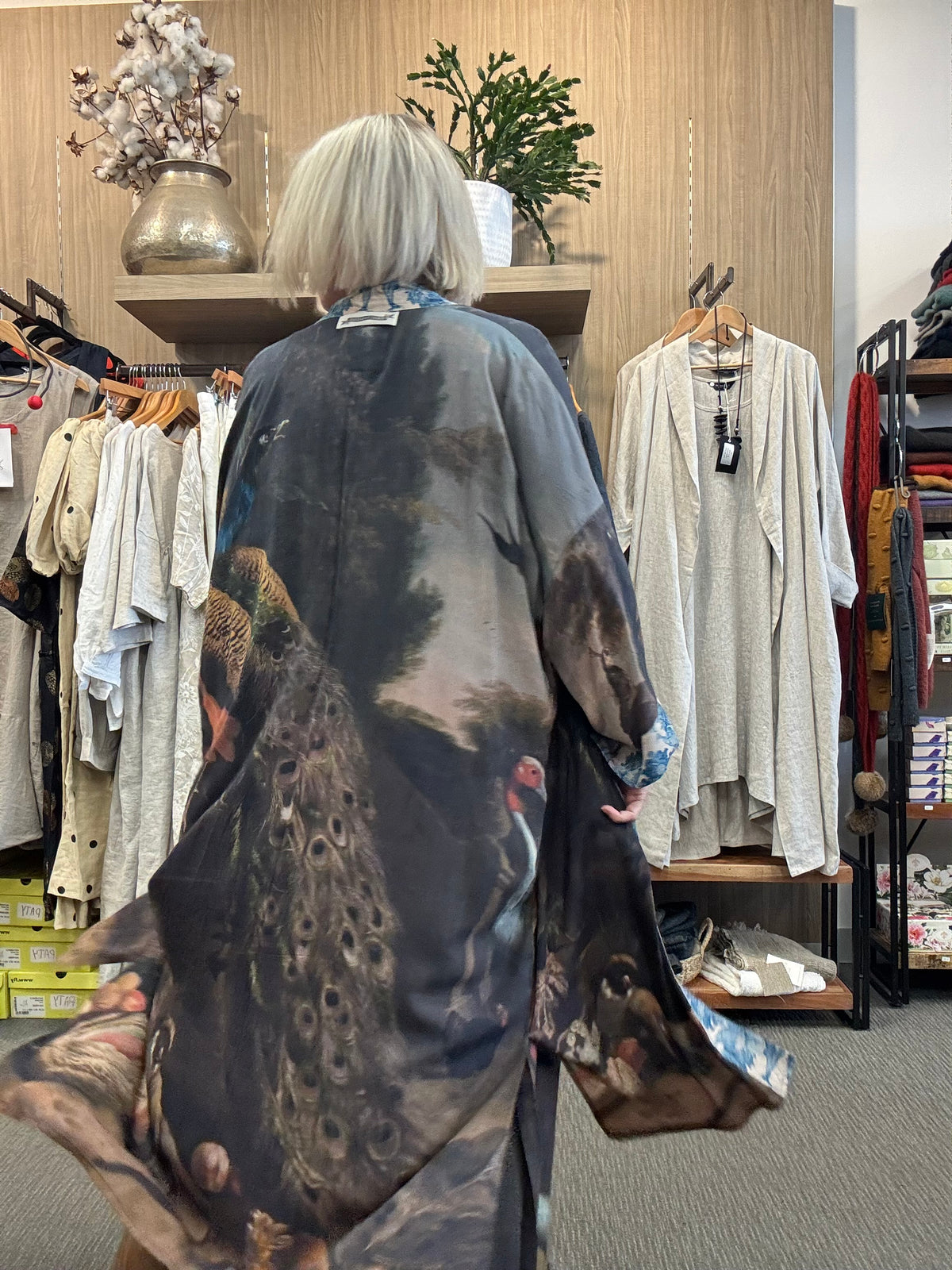 ‘Wild Beauty Peacock’ Print Bohemian Bamboo Slip Dress
