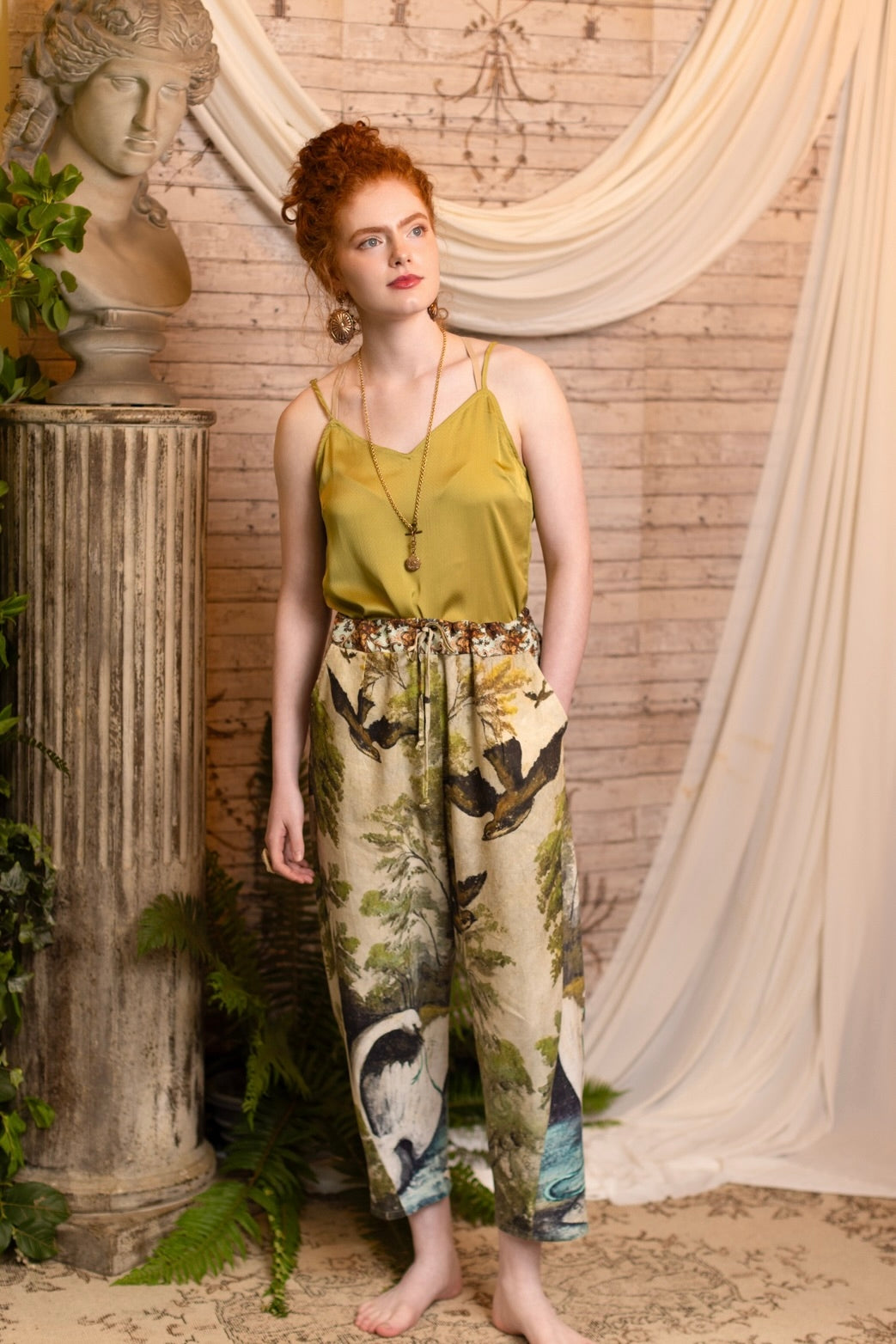 MarketOf Stars - Theatre of Dreams - Boho Linen / Bamboo Cropped Artist Pants - Swan