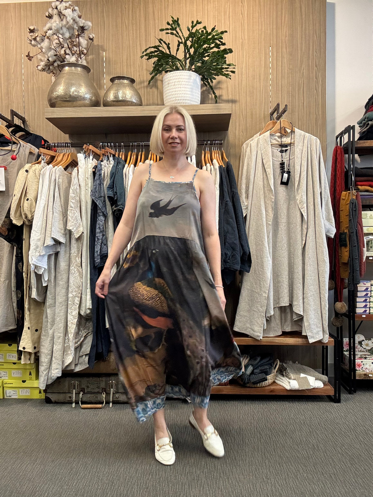 ‘Wild Beauty Peacock’ Print Bohemian Bamboo Slip Dress