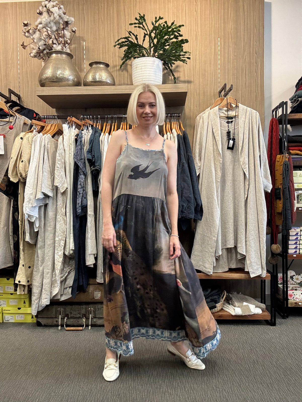 ‘Wild Beauty Peacock’ Print Bohemian Bamboo Slip Dress
