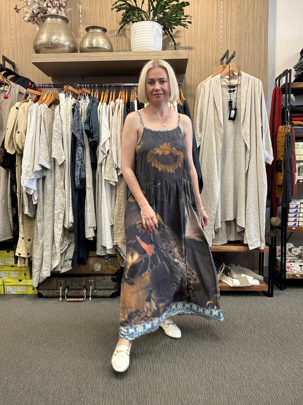 ‘Wild Beauty Peacock’ Print Bohemian Bamboo Slip Dress