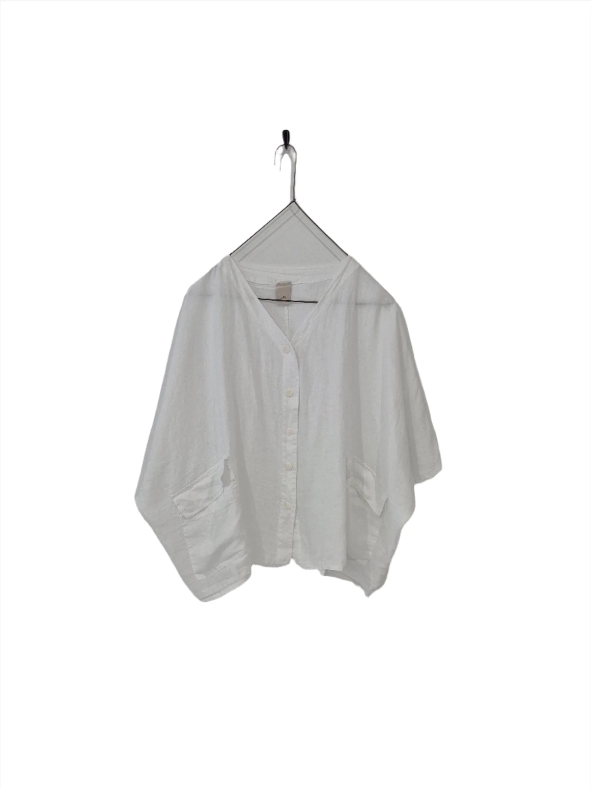 Montaigne ‘Brigitte’ Button Through Linen Top With Front Pockets - LAST ONE - Tobacco