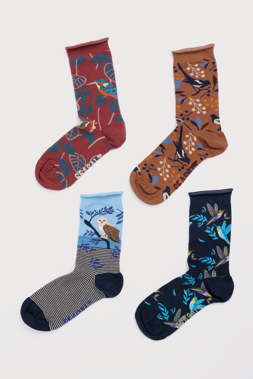 Seasalt Cornwall - Gift Box of 4 Women s Arty Socks Birds - Resting Bird Mix
