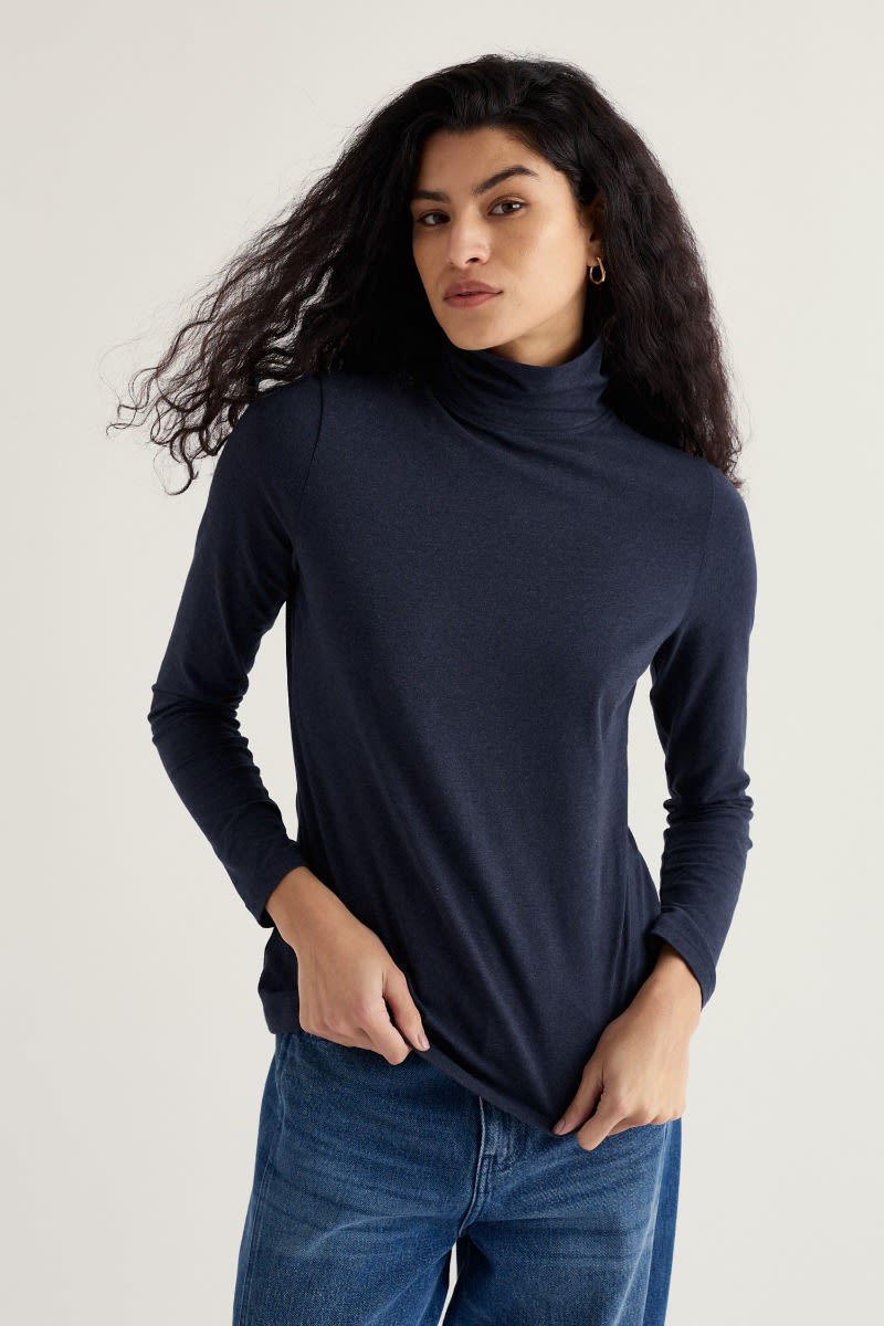 Seasalt Cornwall - Landing Roll Neck Top in GOTS-Certified Organic Cotton - Maritime