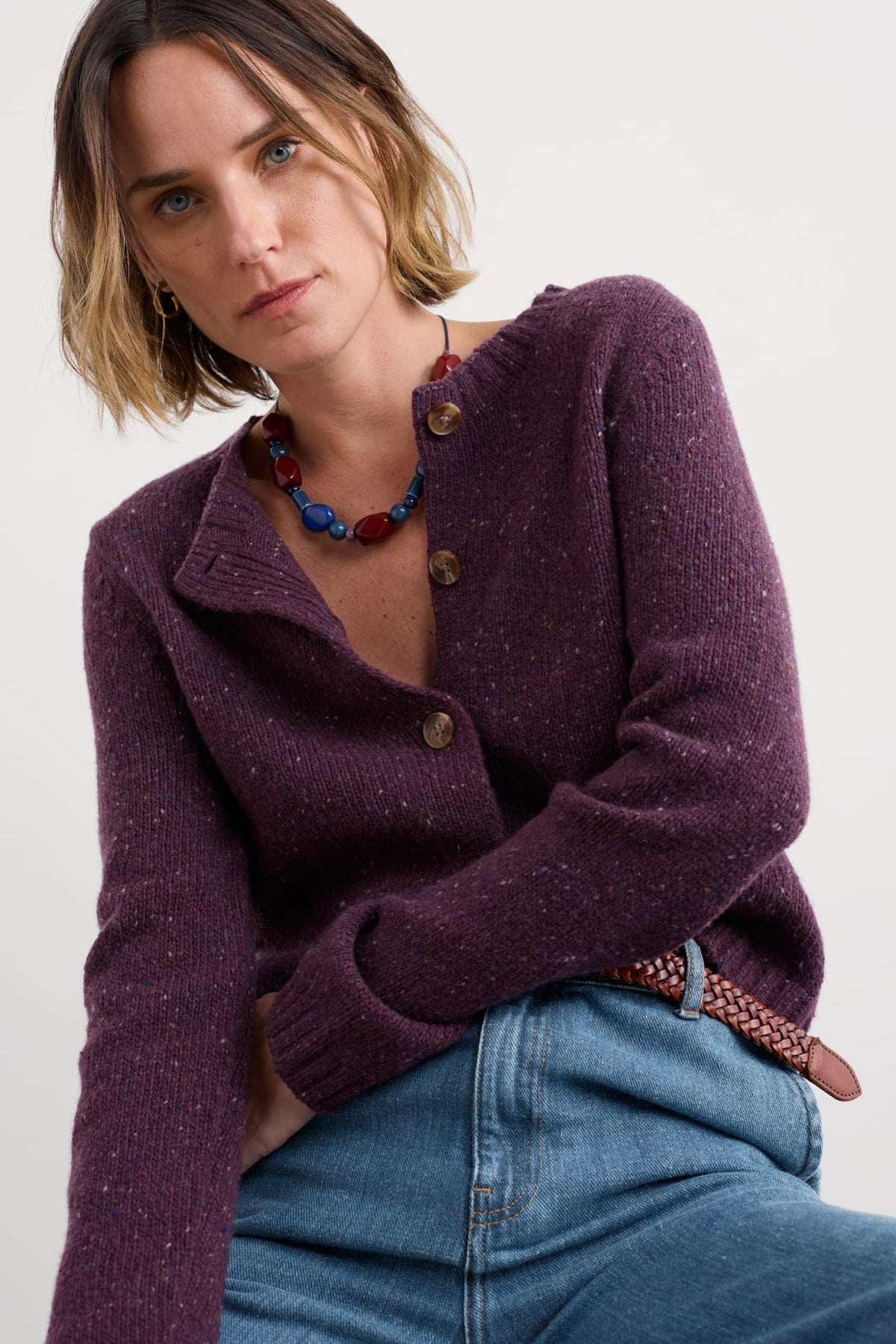 Seasalt Cornwall - Dawson Pick Cardigan Made With Merino - Grape