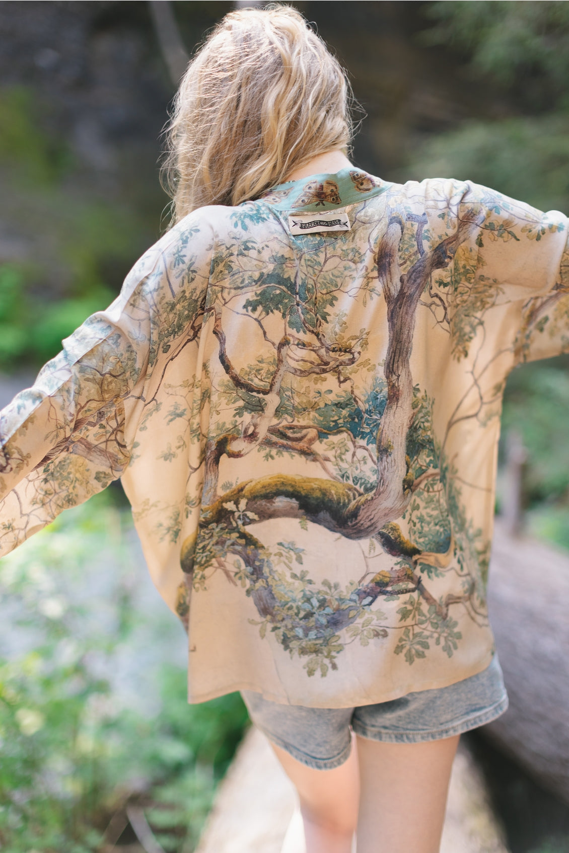 ‘Earth and Sky’ Pixie Cropped Duster Bamboo Kimono w/ Trees