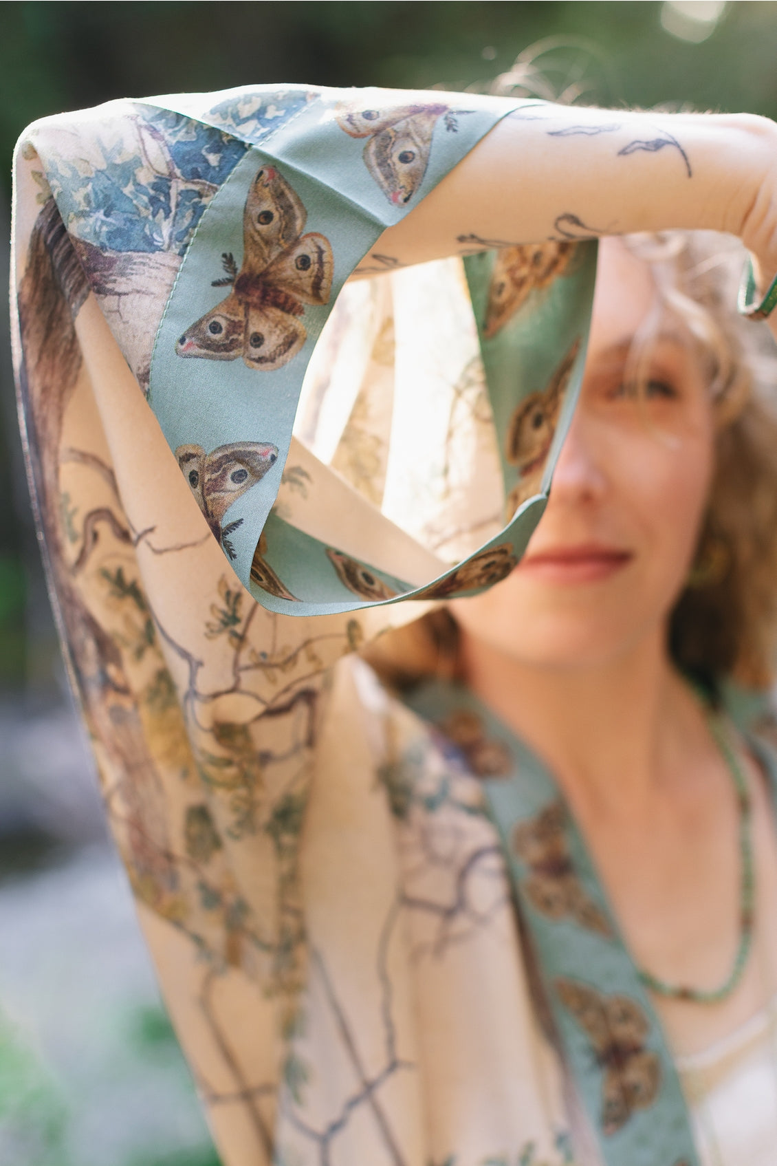 ‘Earth and Sky’ Pixie Cropped Duster Bamboo Kimono w/ Trees