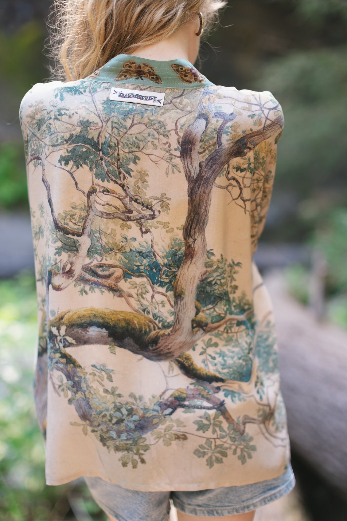 ‘Earth and Sky’ Pixie Cropped Duster Bamboo Kimono w/ Trees