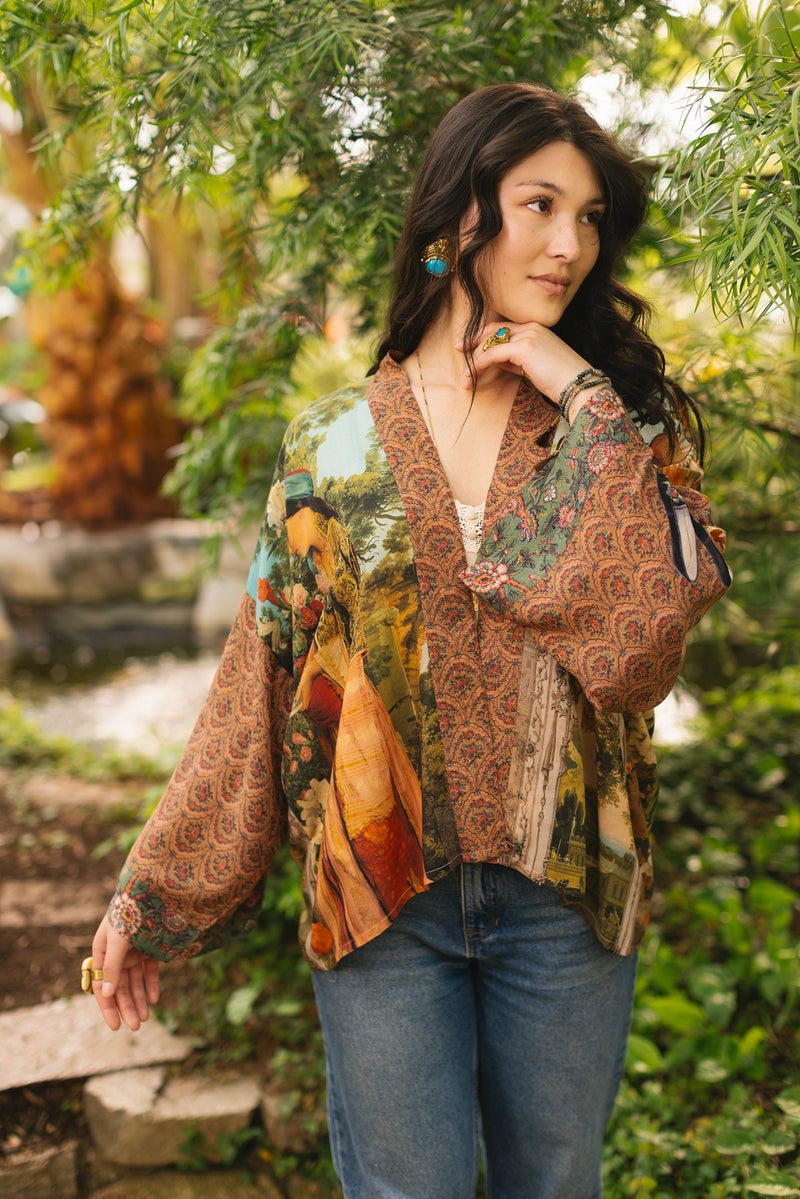 ‘Secret Garden’ Pixie Cropped Duster Bamboo Kimono w/ Swan